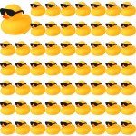 Chivao 60 Pcs Mini Rubber Duck in Bulk with 60 Sunglasses, Small Yellow Rubber Duck Gifts Bath Float Bathtub Toys Tiny for Holiday Cruise Baby Shower Decoration Birthday Party Favors Supplies