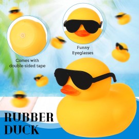 Chivao 60 Pcs Mini Rubber Duck in Bulk with 60 Sunglasses, Small Yellow Rubber Duck Gifts Bath Float Bathtub Toys Tiny for Holiday Cruise Baby Shower Decoration Birthday Party Favors Supplies