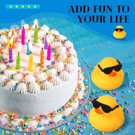 Chivao 60 Pcs Mini Rubber Duck in Bulk with 60 Sunglasses, Small Yellow Rubber Duck Gifts Bath Float Bathtub Toys Tiny for Holiday Cruise Baby Shower Decoration Birthday Party Favors Supplies