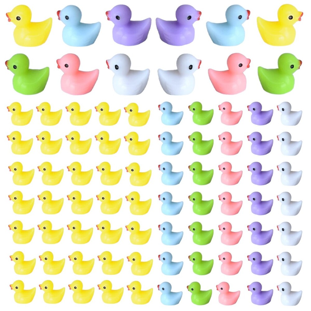 Tindobewan 100 PCS Tiny Ducks Mini Resin Ducks Miniature Duck Figures Ornament for Craft, Garden, Aquarium, Home DecorationsMulti Color