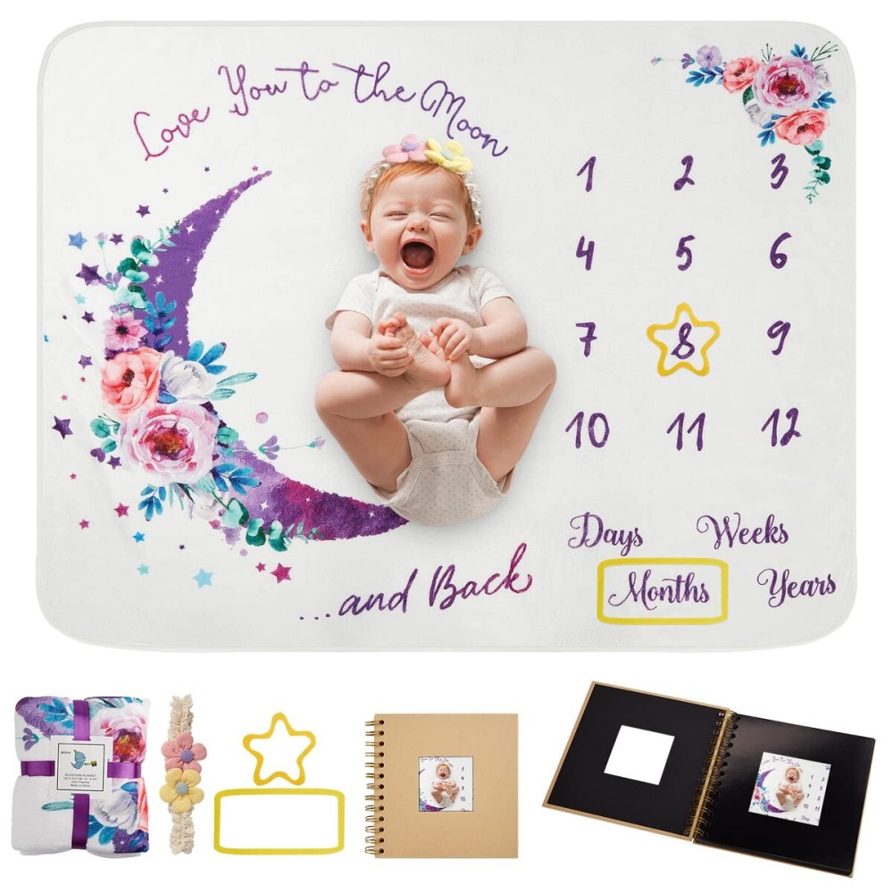 Baby Monthly Milestone Blanket, 51x40 Newborns Month Blanket Gift for Baby Shower, Soft Plush Photo Prop Blanket for Boy&Girl, Newborn Unisex Blankets with Months