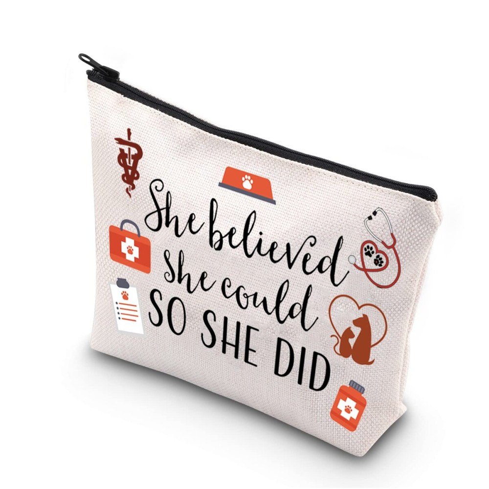 TSOTMO Vet Tech Gift Veterinary Inspirational Gift She Believed She Could So She Did Vet Tech Zipper Pouch Makeup Bag (She believed vet)
