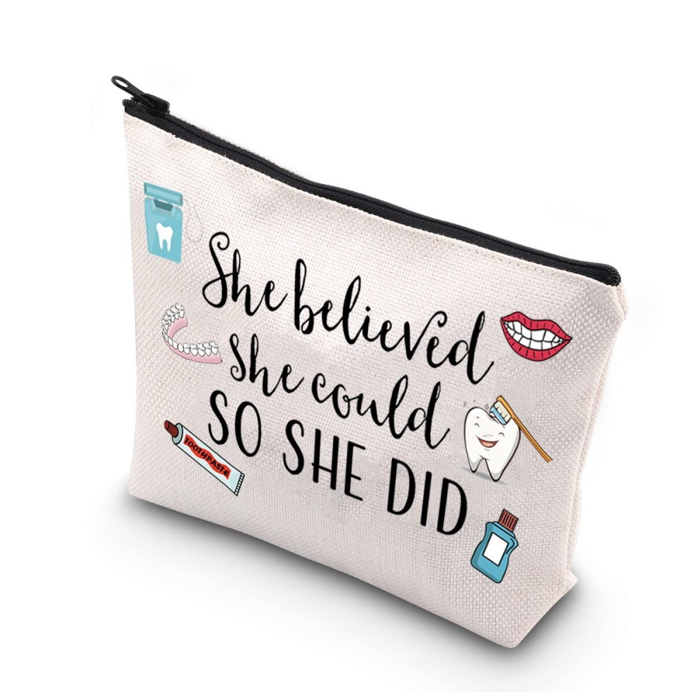 TSOTMO Dental Inspirational Gift She Believed She Could So She Did Dentist Zipper Pouch Makeup Bag DA DH Graduation Gift (She believed Dental)