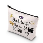 Theatre Themed Inspirational Gift She Believed She Could So She Did Actress Zipper Pouch Makeup Bag (She believed theatre)