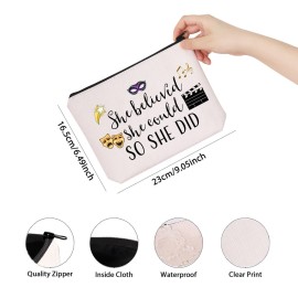 Theatre Themed Inspirational Gift She Believed She Could So She Did Actress Zipper Pouch Makeup Bag (She believed theatre)