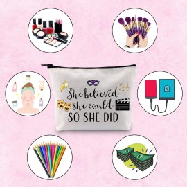 Theatre Themed Inspirational Gift She Believed She Could So She Did Actress Zipper Pouch Makeup Bag (She believed theatre)