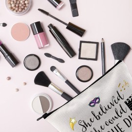 Theatre Themed Inspirational Gift She Believed She Could So She Did Actress Zipper Pouch Makeup Bag (She believed theatre)