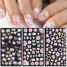 5D Engraved Flowers Nail Art Stickers, Holographic Pink Flower Nail Adhesive Sticker Design, Floral Leaf Butterfly Embossed Nail Art Decals Supplies, Manicure Resin Blossom Transfer Nail Decal Decor 5D Engraved Flowers Nail Art Stickers, Holographic Pink Flower Nail Adhesive Sticker Design, Floral Leaf Butterfly Embossed Nail Art Decals Supplies, Manicure Resin Blossom Transfer Nail Decal Decor