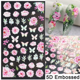 5D Engraved Flowers Nail Art Stickers, Holographic Pink Flower Nail Adhesive Sticker Design, Floral Leaf Butterfly Embossed Nail Art Decals Supplies, Manicure Resin Blossom Transfer Nail Decal Decor 5D Engraved Flowers Nail Art Stickers, Holographic Pink Flower Nail Adhesive Sticker Design, Floral Leaf Butterfly Embossed Nail Art Decals Supplies, Manicure Resin Blossom Transfer Nail Decal Decor