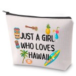 ZJXHPO Summer Vacation Cosmetic Bag Just A Who Loves Hawaii Makeup Bag With Zipper Summer Trip Travel Case Beach Lover Gift Getaway Trip Gift (Hawaii)