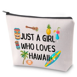 ZJXHPO Summer Vacation Cosmetic Bag Just A Who Loves Hawaii Makeup Bag With Zipper Summer Trip Travel Case Beach Lover Gift Getaway Trip Gift (Hawaii)