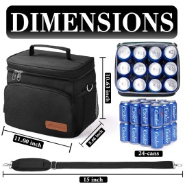 Soft Cooler Bag Insulated Leakproof Portable Collapsible Small Ice Chest for Beach Picnic Camping Travel for Car Road Trips, Lunch Box Cooler for Men Work Hieleras para Trabajo, Black