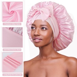 2 Pack Bonnet with Tie Band, Satin Silk Hair Bonnet for Sleeping, Sleep Bonnets for Women, Large Sleep Cap for Braids Curly Hair, A