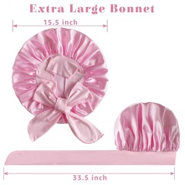 2 Pack Bonnet with Tie Band, Satin Silk Hair Bonnet for Sleeping, Sleep Bonnets for Women, Large Sleep Cap for Braids Curly Hair, A