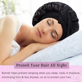 2 Pack Bonnet with Tie Band, Satin Silk Hair Bonnet for Sleeping, Sleep Bonnets for Women, Large Sleep Cap for Braids Curly Hair, A