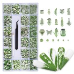 WEILUSI Nail Art Rhinestones Round Beads Flatback Crystals Gems 8620Pcs Multi Shapes Glass Crystal Rhinestones for Nail Art Makeup Face Decor Crafts Supply (Green Multi-Shape Rhinestones)