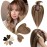Benehair Silk Base Hair Topper With Thin Fringe Toupee Hair Middle Part Top Hairpiece for Women 150% Density Soft Remy Human Hair 14inch Toppers Hairpieces 4P27 Medium Brown&Dark Blonde 44g