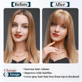 Benehair Silk Base Hair Topper With Thin Fringe Toupee Hair Middle Part Top Hairpiece for Women 150% Density Soft Remy Human Hair 14inch Toppers Hairpieces 4P27 Medium Brown&Dark Blonde 44g Benehair Silk Base Hair Topper With Thin Fringe Toupee Hair Middle Part Top Hairpiece for Women 150% Density Soft Remy Human Hair 14inch Toppers Hairpieces 4P27 Medium Brown&Dark Blonde 44g