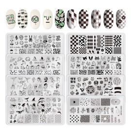 MR.FOX Nail Stamping Plate Set, 8Pcs Nail Art Stamp Kit Templates for Women with Plenty of Images