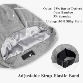 Fittia Satin Hair Bonnet for Sleeping, Silky No Frizzy for Curls Care, Adjustable Strap for Non-Slip, Dreadlocks Cap for Women&Men Light Grey