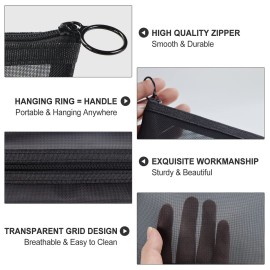 Aosbos 3-Packs Mesh Makeup Bag Set - Cosmetic Bags with Zipper, Small Pouch, Travel Purse, Portable Organizer Pouch for Toiletry Accessories, Black