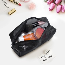 Aosbos 3-Packs Mesh Makeup Bag Set - Cosmetic Bags with Zipper, Small Pouch, Travel Purse, Portable Organizer Pouch for Toiletry Accessories, Black