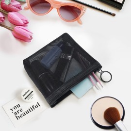 Aosbos 3-Packs Mesh Makeup Bag Set - Cosmetic Bags with Zipper, Small Pouch, Travel Purse, Portable Organizer Pouch for Toiletry Accessories, Black