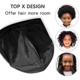 Kids Satin Bonnets for Girls Sleeping: Adjustable for 2-8 Years, Silky Smooth for Frizzy Curly Hair, Breathable and Soft Black Kids Satin Bonnets for Girls Sleeping: Adjustable for 2-8 Years, Silky Smooth for Frizzy Curly Hair, Breathable and Soft Black