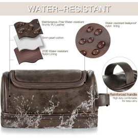 Elviros Toiletry Bag for Mens PU Leather Travel Organizer Kit with Hanging hook, Large Water-resistant Toiletries Bathroom Shaving Bags (Extra Large, Coffee)