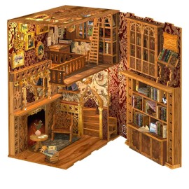 Fsolis Book Nook Kit DIY Miniature House Kit, 3D Wooden Puzzles for Adults, 172 Pieces, Booknook Craft Diorama Bookshelf Insert and Bookends, Gifts for Women Book Lovers(Eternal Bookstore)