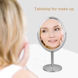 FOMIYES Double-Sided Swivel Cosmetic Mirror Silver Standing Makeup Mirror for Tabletop Dresser and Bathroom for Viewing