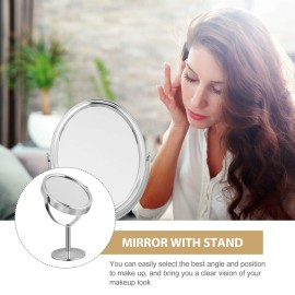 FOMIYES Double-Sided Swivel Cosmetic Mirror Silver Standing Makeup Mirror for Tabletop Dresser and Bathroom for Viewing