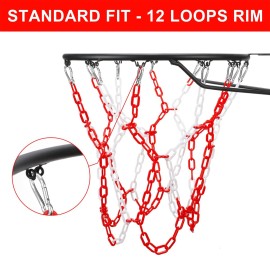 Yyiwhmy Basketball Net Replacement Heavy Duty,Resin Material, Anti-Rust Use Indoor Outdoor Standard 12-Ring Basketball HoopRed White 