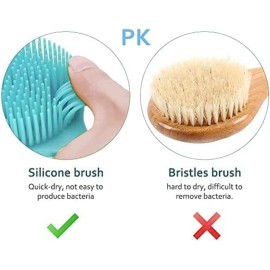 BAOOOFU Silicone Back Brush Long Handle Soft Body Brush for Shower Exfoliating Body Scrubber, Back Scrubber for Elderly Men Women, Hook Provided (Blue)