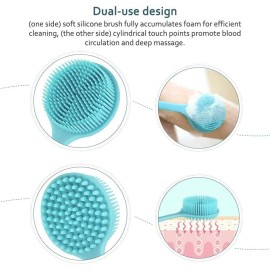 BAOOOFU Silicone Back Brush Long Handle Soft Body Brush for Shower Exfoliating Body Scrubber, Back Scrubber for Elderly Men Women, Hook Provided (Blue)
