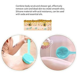 BAOOOFU Silicone Back Brush Long Handle Soft Body Brush for Shower Exfoliating Body Scrubber, Back Scrubber for Elderly Men Women, Hook Provided (Blue)