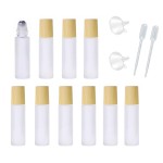 10 Pcs Frosted Glass Essential Oils Roll on Bottles,10ml Refillable Massage Roller Bottles Perfume Bottles with Stainless Steel Ball Wood Grain Cap Empty Travel Roller Essential Oils Vials(White)