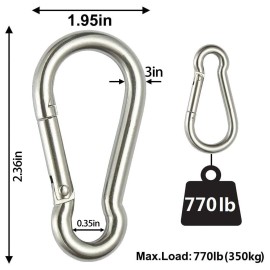 HXHLYH Marine Grade 316 Stainless Carabiner Clip 3 Inch Heavy Duty Stainless Steel Spring Snap Hook Carabiner sclimbing Used for Gym, Camping Hiking Keyclip(6 Pack)