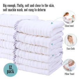 Cute Castle 12 Pack Muslin Burp Cloths for Baby - Ultra-Soft 100% Cotton Baby Washcloths - Large 20\'\' by 10\'\' Super Absorbent Milk Spit Up Rags - Burpy Cloths for Unisex, Boy, Girl - Stripe