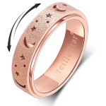 OreilleStar Anxiety Spinner Ring for Women: Fidget Toys for Adults, Titanium Stainless Steel Thumb Ring for Men, Moon Star Rose Gold