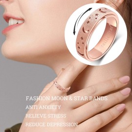 OreilleStar Anxiety Spinner Ring for Women: Fidget Toys for Adults, Titanium Stainless Steel Thumb Ring for Men, Moon Star Rose Gold
