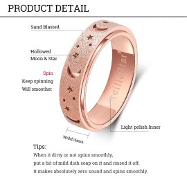 OreilleStar Anxiety Spinner Ring for Women: Fidget Toys for Adults, Titanium Stainless Steel Thumb Ring for Men, Moon Star Rose Gold