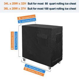 Cooler Cart Cover Black, Luxiv Waterproof Rolling Cooler Cover 34L x 20W x 32H inches 80 Quart Rolling Ice Chest Sleeve for Anti Rain, Sunlight, Dust (36L X 20W X 37H)