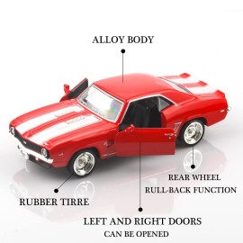 TOKAXI 1/36 Scale Diecast Cars,1969 Camaro SS Cars Models,Pull Back Vehicles Toy Cars,Cars Gifts for Boys Girls (Red)