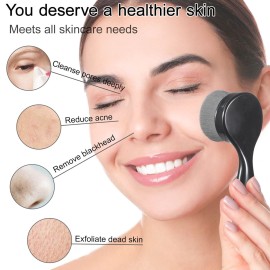 Beomeen 2 Pack Soft Bristle Facial Cleansing Brush for Deep Pore Cleaning, Face Exfoliating Scrub Brush for Face Cleansing Skincare Massaging (Black)