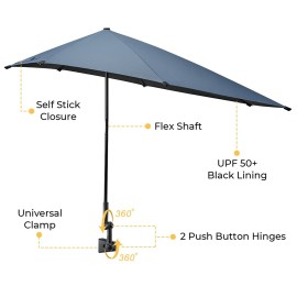 G4Free Adjustable Beach Umbrella XL with Universal Clamp Shaft for Chair, Golf Cart, Stroller, Bleacher, Patio (Dark Blue)