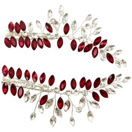 BETITETO Wedding Hair Clip Combs, 2Pcs Red White Green Rhinestone Bridal Hair Vine Piece Accessories for Women Girls Party Birthday (Red)