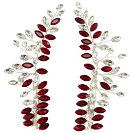BETITETO Wedding Hair Clip Combs, 2Pcs Red White Green Rhinestone Bridal Hair Vine Piece Accessories for Women Girls Party Birthday (Red)