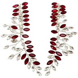 BETITETO Wedding Hair Clip Combs, 2Pcs Red White Green Rhinestone Bridal Hair Vine Piece Accessories for Women Girls Party Birthday (Red)