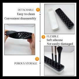 TANG SONG 2 PCS Rectangle Silicone Make up Brush Holder Cosmetic Storage Box Desktop Organizers (Black)
